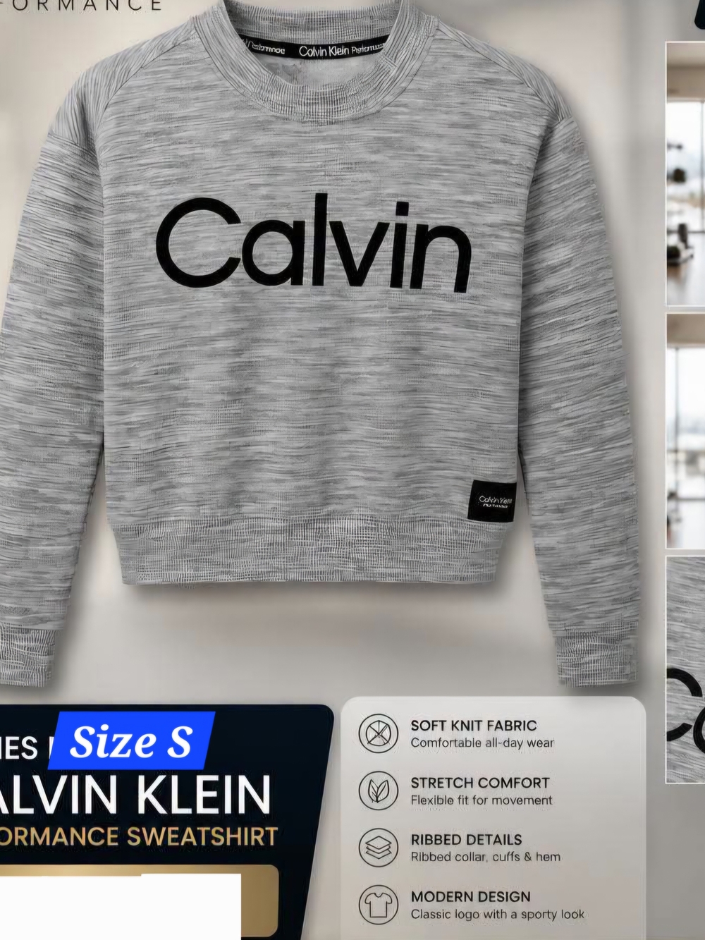 Calvin Klein Light Gray Crewneck Sweatshirt with Black Logo